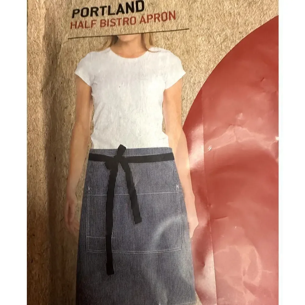 Chef Works Urban Collection Navy Stripe Half Bistro Apron NIP